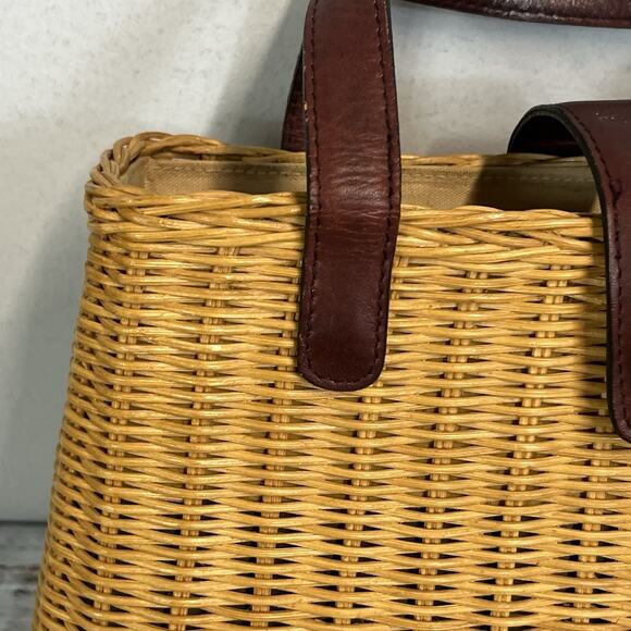 Vintage 80's ETIENNE AIGNER Wicker Leather Handles Basket Bag Handbag Purse - Picture 4 of 15